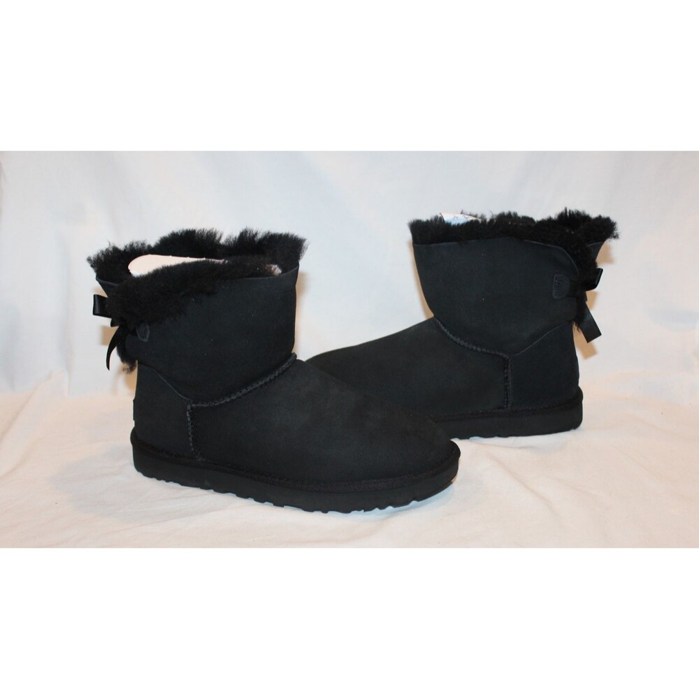 UGG WOMEN'S CLASSIC BAILEY BOW MINI SUEDE BOOTS BLACK SZ 8 NEW